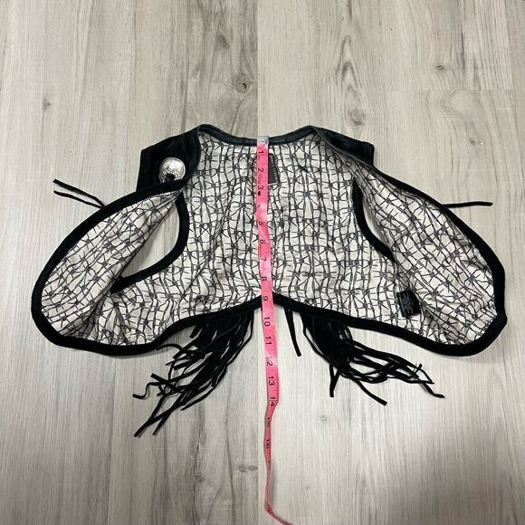 Thomas Wylde suede vest with metal skull accents, fringe authentic sz L vintage - Picture 16 of 16